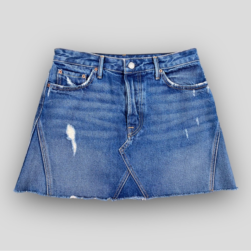 GRLFRND The Eva Denim Skirt in Walk this Way Blue Cut-Off Made in USA